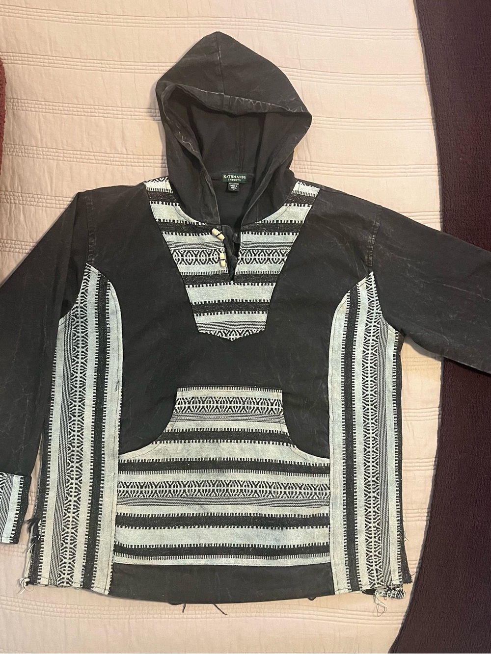 Kathmandu Imports Black Cream Hooded Pullover Earth Tones Urban Hiking